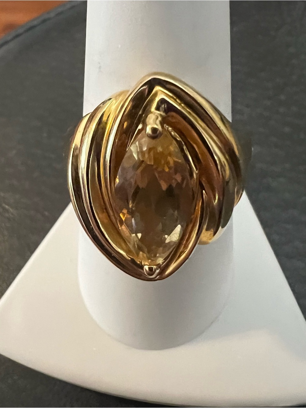 Gold-Tone Citrine Marquise Ring - Elegant Women's Jewelry. Stamped 925/? - Picture 5 of 9